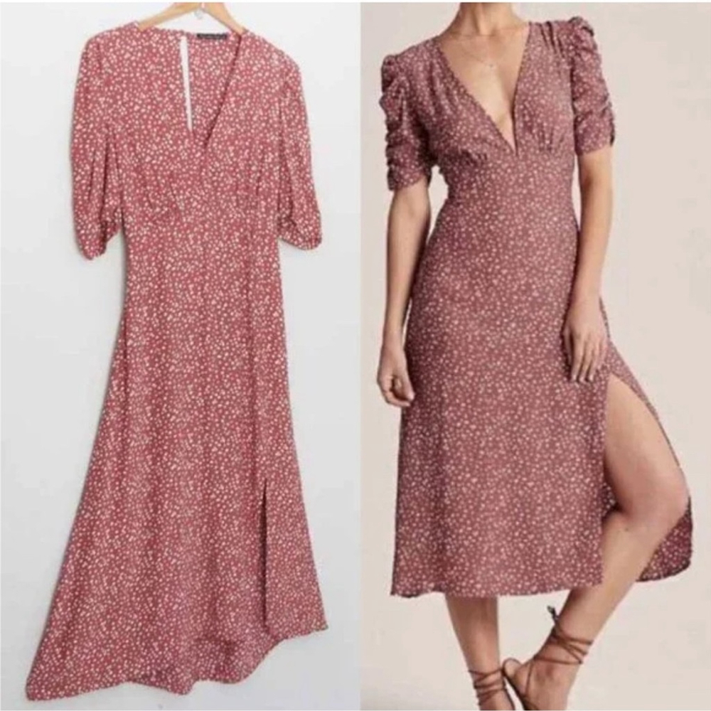 new Abercrombie & Fitch Backless Pink Floral Dress Midi Polka Dot - Picture 3 of 11